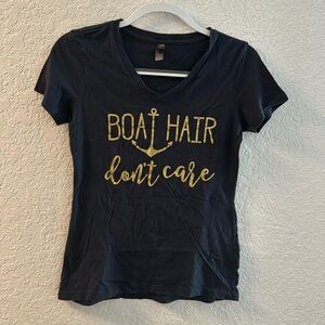 Summer V neck t shirt XS “Boat Hair Don’t Care”